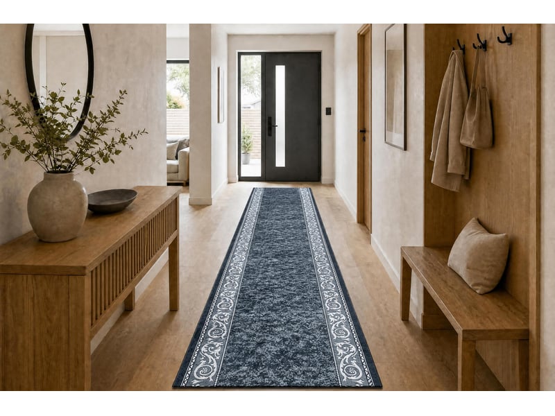 Tapis de couloir antidérapant lotus romantic 60980 classique, ornement gris lavable 120 cm 120x920 cm - Conforama E