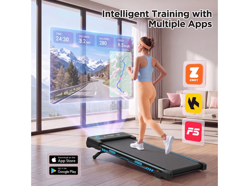  Tapis de marche pour domicile et bureau avec inclinaison automatique 15 %, moteur silencieux, 1-8 kmh, charge max. 150 kg, télécommande  - Conforama D