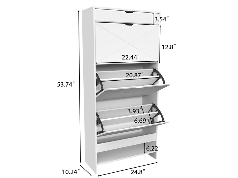  Meuble à chaussures 3 tiroirs plateau supérieur coulissant 2 niveaux blanc structure en bois  - Conforama A