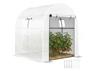 Serre tunnel de 1,8 x 1,8 x 2 m en acier et polyéthylène résistant aux uv pour potager, avec portes et fenêtres à enroulement, blanche