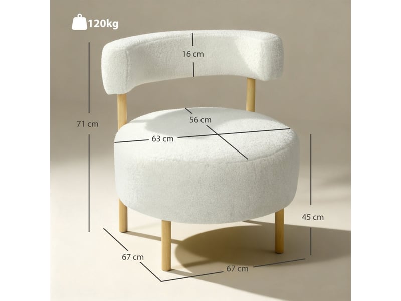  Chaise 67 x 67 x 71 cm revêtement en sherpa piètement métal aspect bois coloris crème blanc  - Conforama C