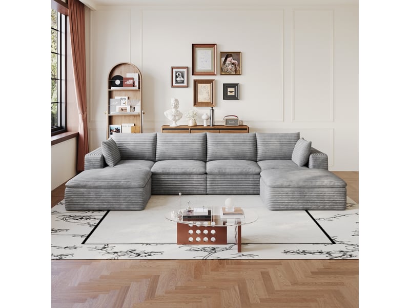 Canapé nuage 340 cm en velours côtelé gris foncé, grand canapé xxl sans montage pour salon et appartement - Conforama R