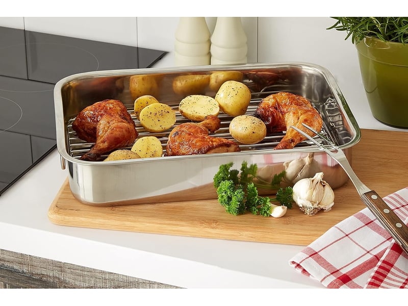  Rôtissoire en acier inoxydable avec poignées - plat à four avec poignées 39*28*6cm  - Conforama C