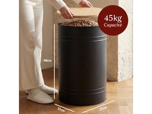 Casabel réservoir pellets & granulés rond, cap. 45kg, métal noir, couvercle bambou, compact & élégant, pour poêle