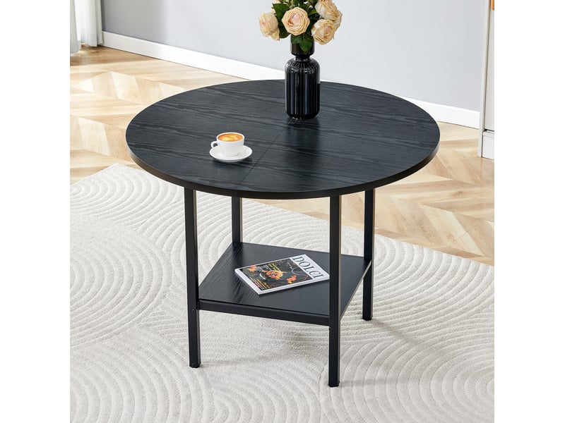 Table de salle à manger ronde, 100x100x77 cm, moderne espace de rangement 4, plateau mdf, piètement métal, coloris noir - Conforama D