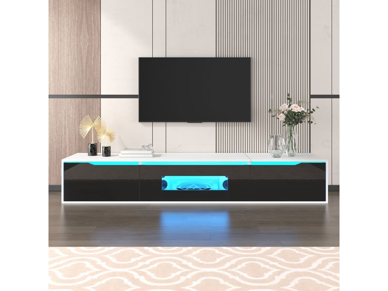  Meuble tv contemporain design brillant assorti au noir et blanc avec éclairage led à changement de couleur meuble tv avec rangement  - Conforama B