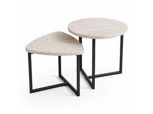 Lot de 2 tables basses gigognes à plateau en forme de cœur en métal coloris chêne blanc américain