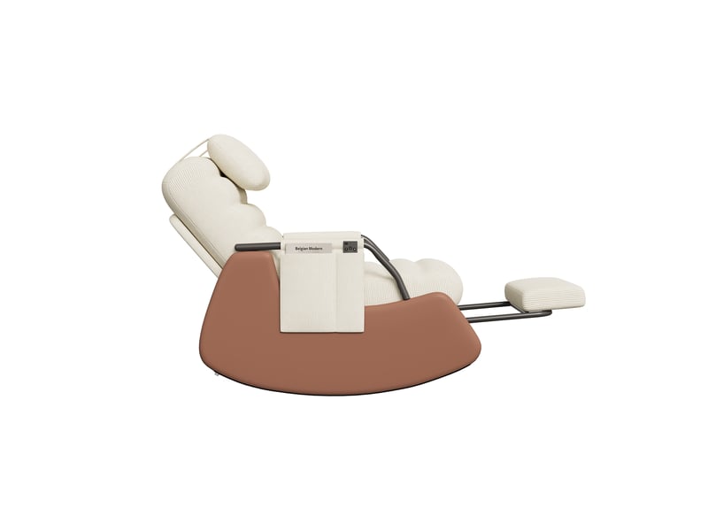 Fauteuil à bascule - 67 x 91,5 x 92 cm - beige - en tissu velours côtelé - chaise à bascule inclinable avec repose-pieds et appuie-tête - Conforama D