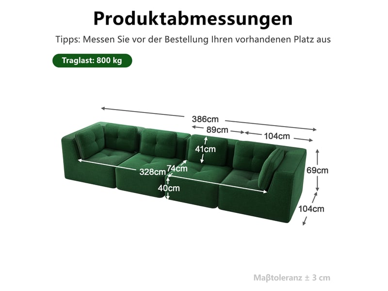  Canapé d’angle modulable 4 places vert en velours côtelé  - Conforama E