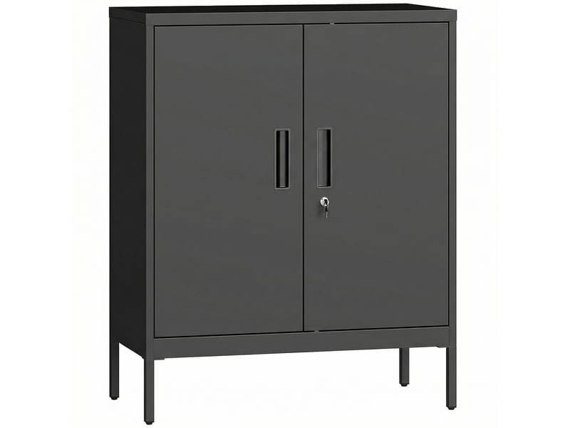  Armoire de bureau métallique, 80 x 40 x 100 cm, meuble de rangement, serrure, noir, 2 portes et 2 étagères réglables  - Conforama B