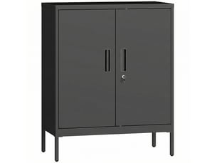 Armoire de bureau métallique, 80 x 40 x 100 cm, meuble de rangement, serrure, noir, 2 portes et 2 étagères réglables