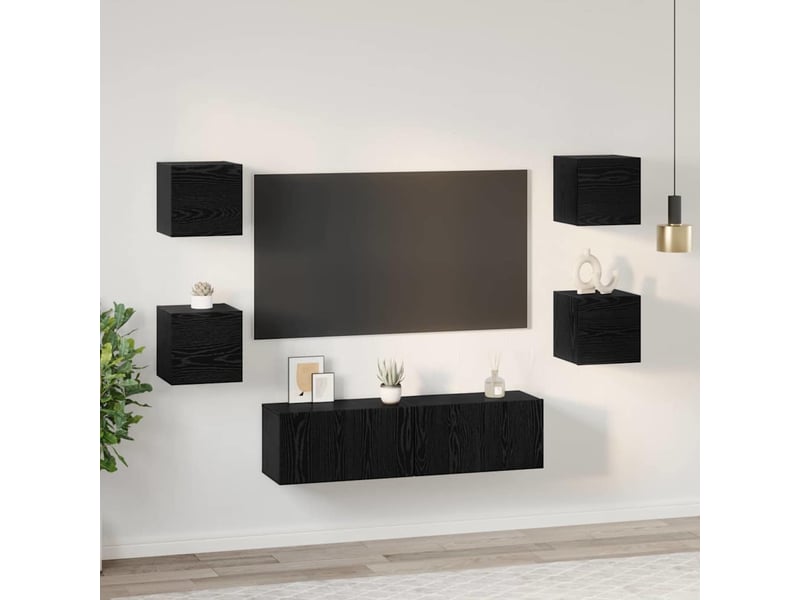  Ensemble meuble tv - banc tv - meuble de rangement 6 pcs chêne noir bois d'ingénierie  - Conforama D