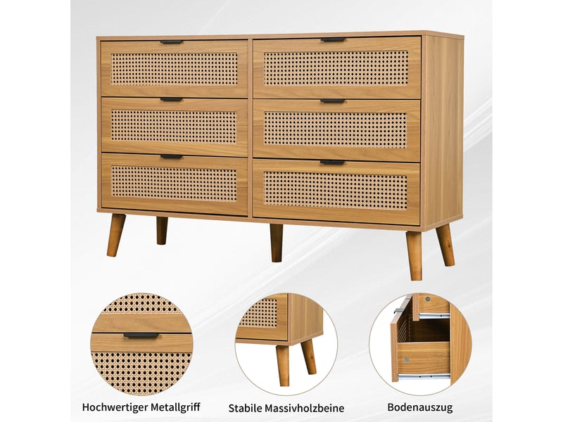 Buffet haut 120x40x76,5 cm meuble de rangement large 6 compartiments tiroirs idéal pour chambre et bureau moderne - Conforama E