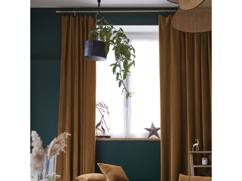  Rideau ajustable 140x270 cm velours de coton camel PD21321 - Conforama E