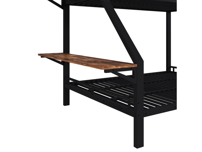  Lit superposé 90 × 200 et 140 × 200 cm, bureau et étagère réversibles gauche ou droite, structure en métal et mdf, noir  - Conforama E