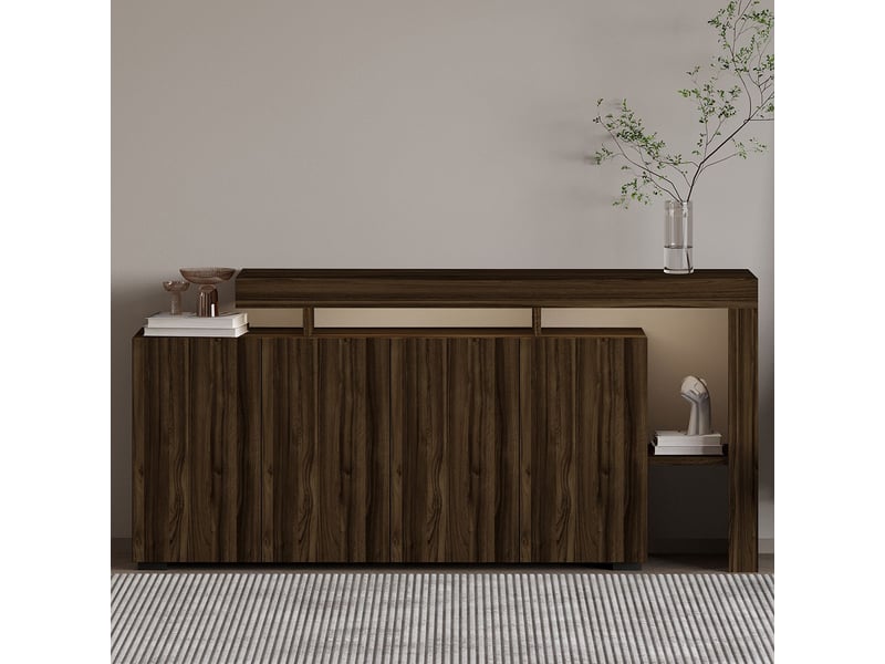  Madia moderne avec étagères et lumières led uvar - noyer  - Conforama D