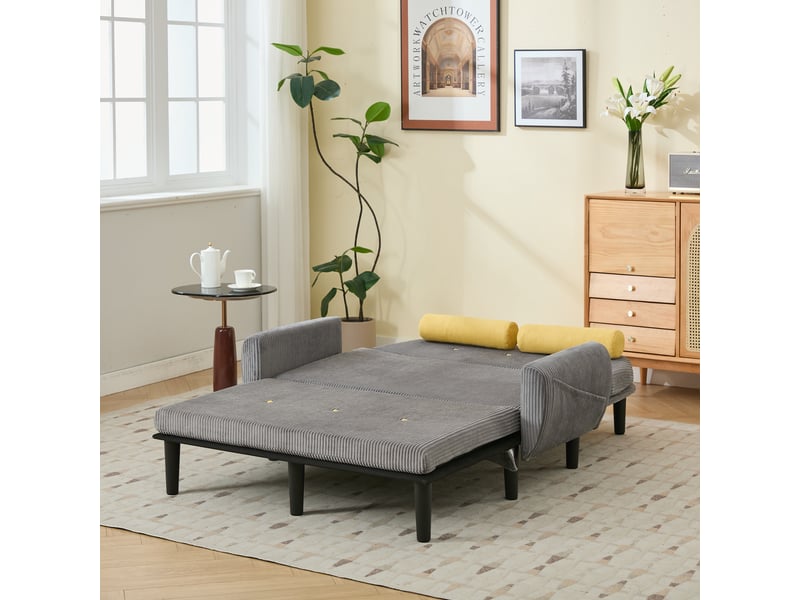 Fauteuil relax convertible gris avec rangement sous le couchage, structure métallique et revêtement en velours côtelé pour salon - Conforama E