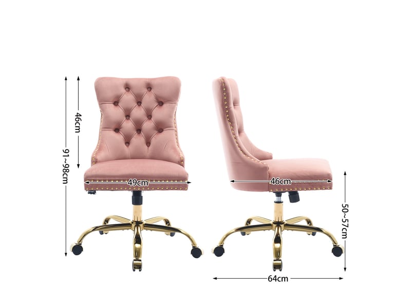  Chaise de bureau en velours capitonnée, structure élastique triple, base métallique élargie et hauteur réglable, 90-98 cm  - Conforama C