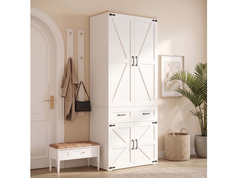  Armoire tcqpz 90 x 50 x 200 cm 4 portes 5 tiroirs 2 tringles mdf blanche style campagne  - Conforama B