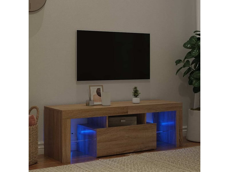  Meuble tv - banc tv - meuble de rangement avec lumières led chêne sonoma 120x35x40 cm  - Conforama B