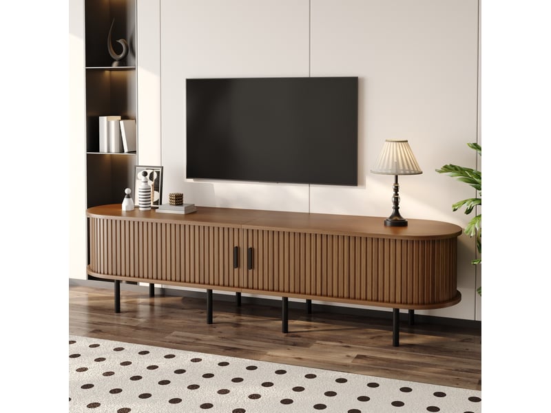  Meuble tv 170 cm à 2 portes coulissantes en mdf, finition noyer  - Conforama C
