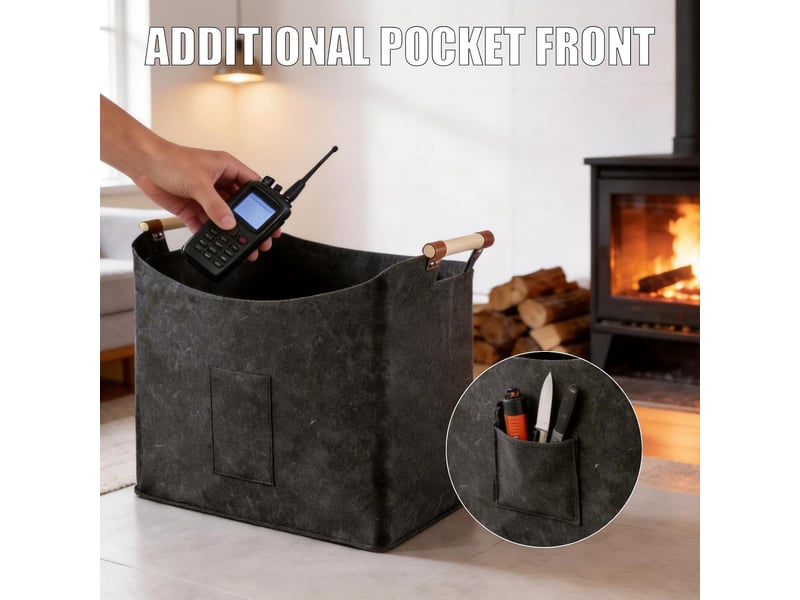  Grand panier à bois pliable , gris foncé – poignées en bois renforcées, pour cheminée et transport de bûches-60 x 40 x 40 cm  - Conforama C