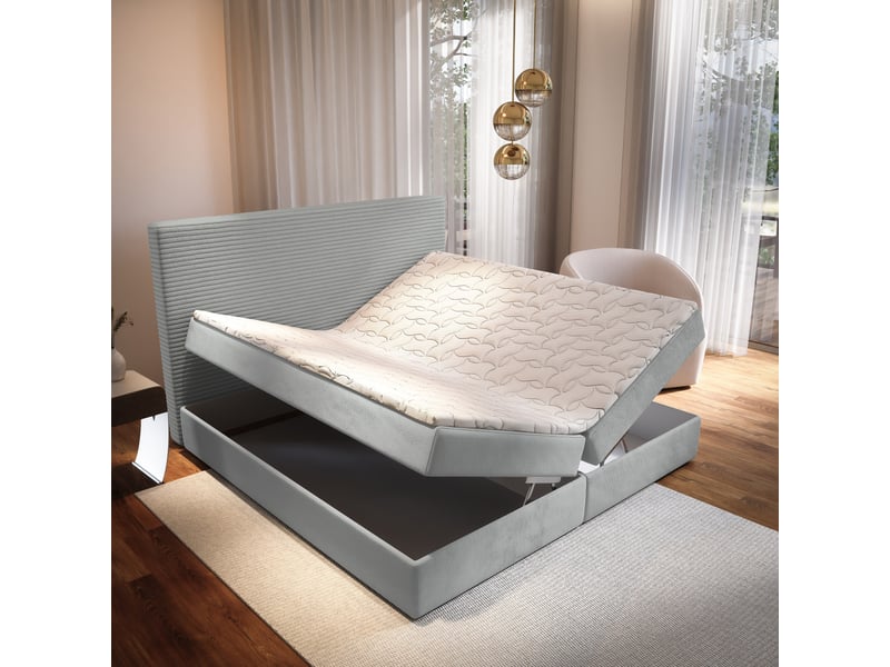  Boxspring giarro 200x200 cm, lit complet avec matelas, gris  - Conforama C