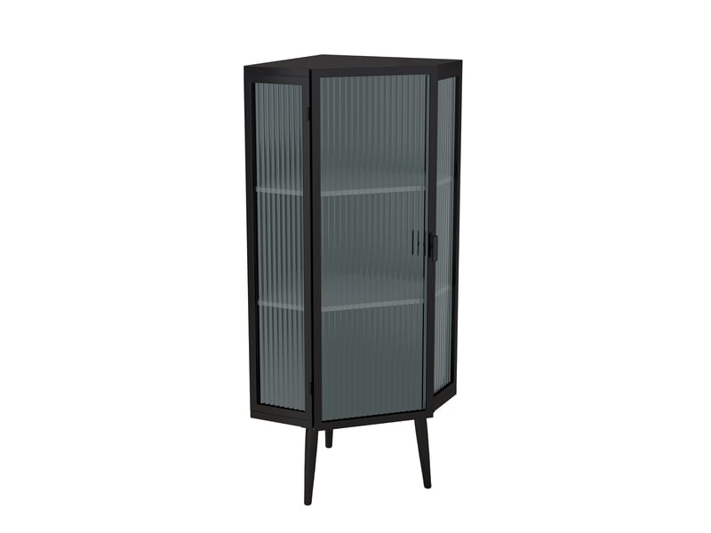 Meuble d'angle 3 niveaux porte en verre trempé métal noir 56 x 42.5 x 110 cm W2552P481294 - Conforama A