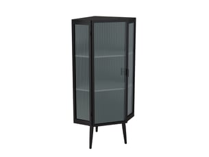 Meuble d'angle 3 niveaux porte en verre trempé métal noir 56 x 42.5 x 110 cm