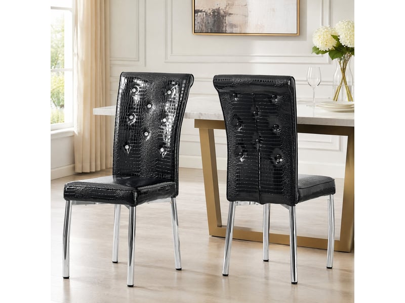  Chaise de salle à manger rembourrée en pvc et métal noir  - Conforama B