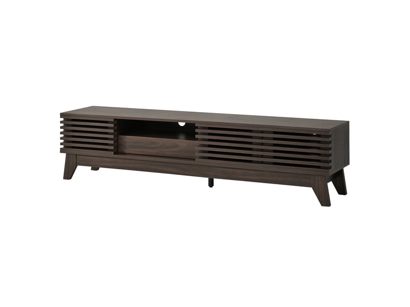  Meuble tv bas 170 cm, finition noyer, avec façades rainurées  - Conforama A