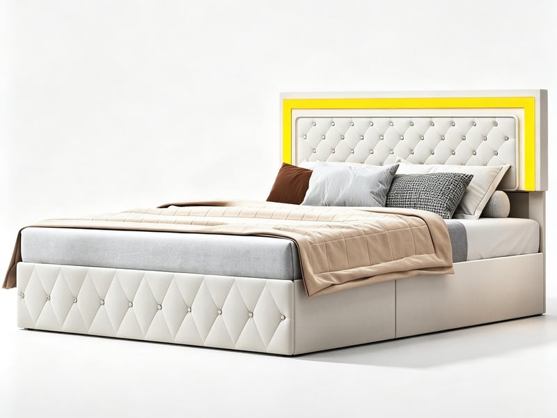  Lit coffre 160 x 200 cm avec tête de lit - led, usb et rangement  - Conforama A