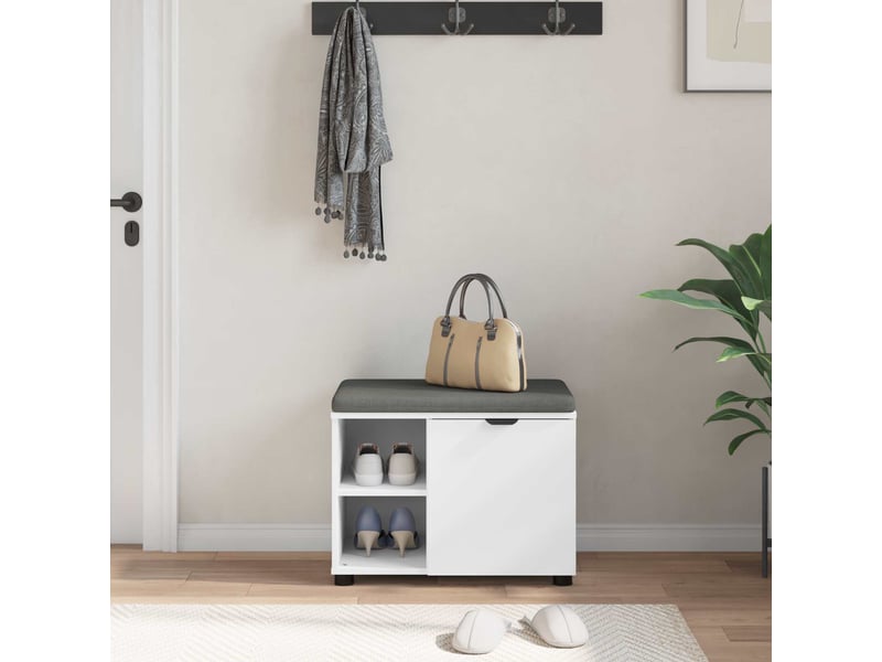  Banc d'entrée blanc 60x38x46 cm bois ingénierie et tissu shl31402  - Conforama D