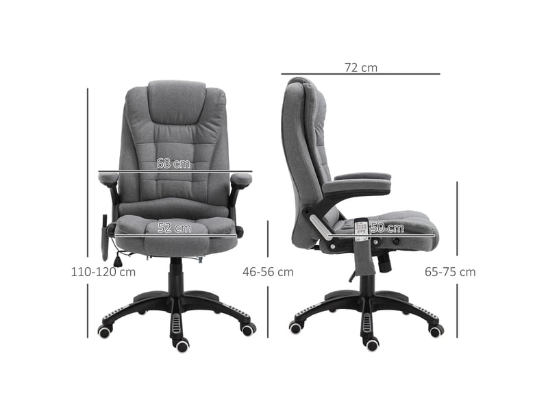  Fauteuil bureau massant 6 points, basculechauffage, télécommande, tissu gris.  - Conforama E