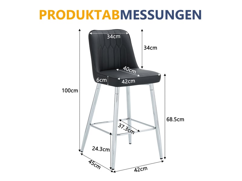  Lot de 2 tabourets de bar avec dossier ergonomique et repose-pieds, en pu et métal noir et argent  - Conforama D