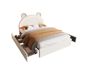 Lit avec rangement 140x200 cm <strong>REDOM</strong> <strong></strong> coloris beige