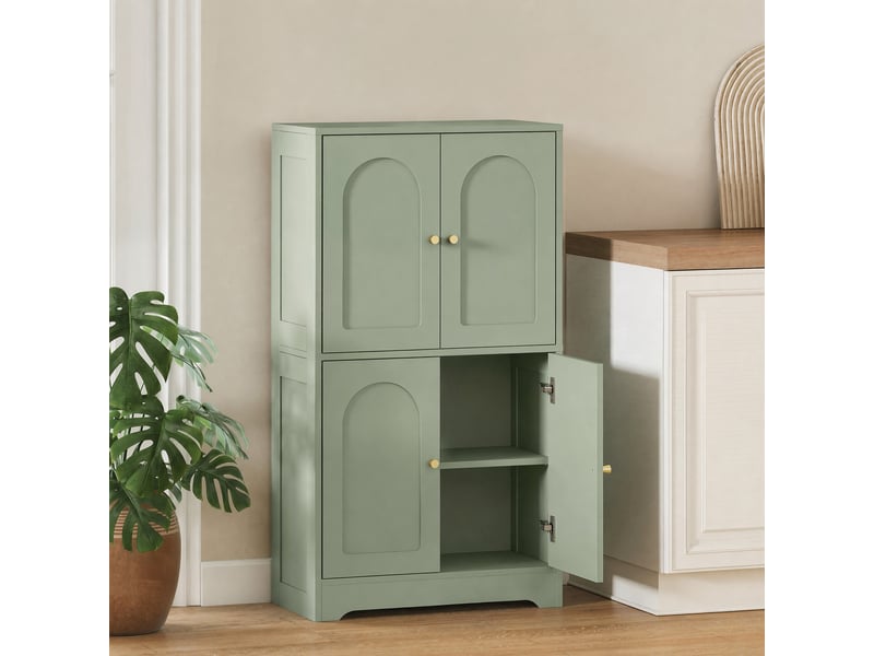  Bahut armoire de cuisine - 4 portes, 2 étagères - dim. 60 x 30 x 110 cm - vert de gris doré  - Conforama B