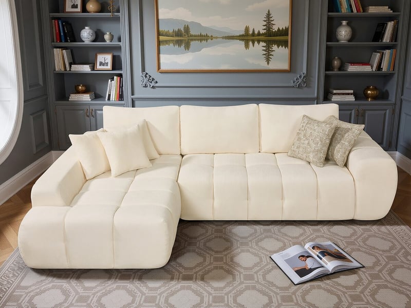Canapé d'angle gauche en tissu style bubble sidonie - 4 places - beige  - Conforama B
