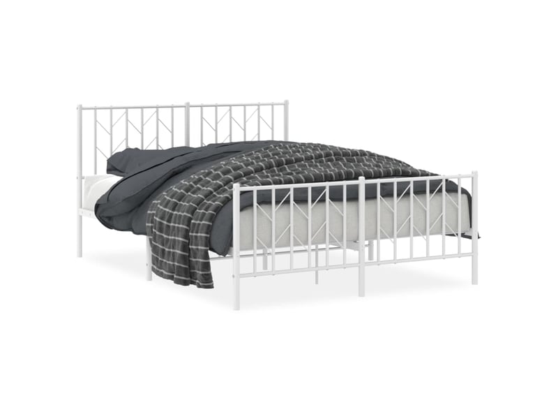  Lit double- lit adulte -  cadre de lit métal sans matelas et pied de lit blanc 135x190 cm  - Conforama A