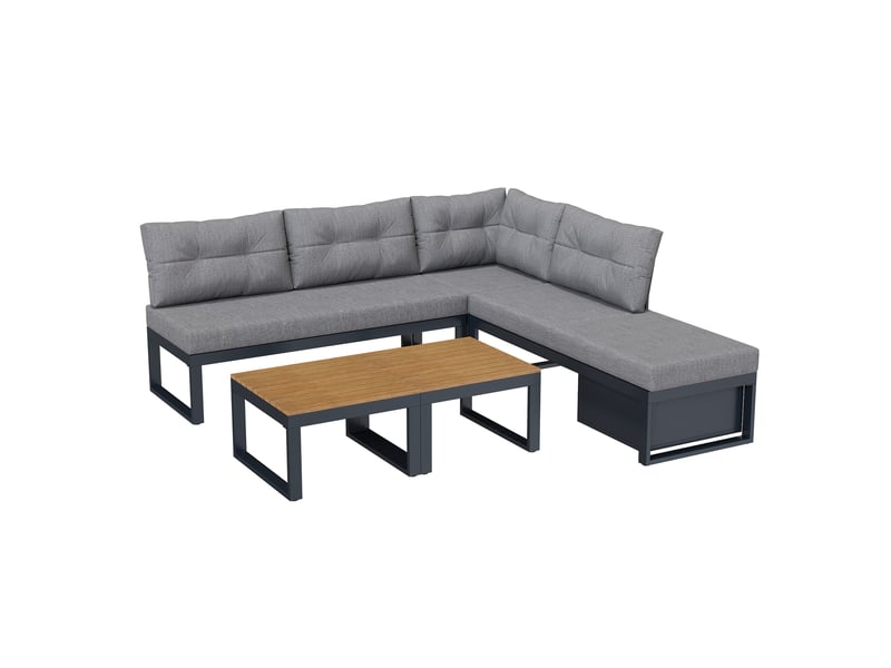 Ensemble salon de jardin multifonction, dossier réglable 3 positions, gris foncé - Conforama E