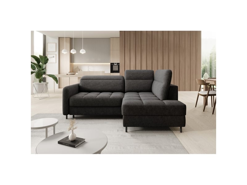  Canapé d'angle droit convertible barnea 208 cm gris foncé en tissu chenille avec rangement  - Conforama E