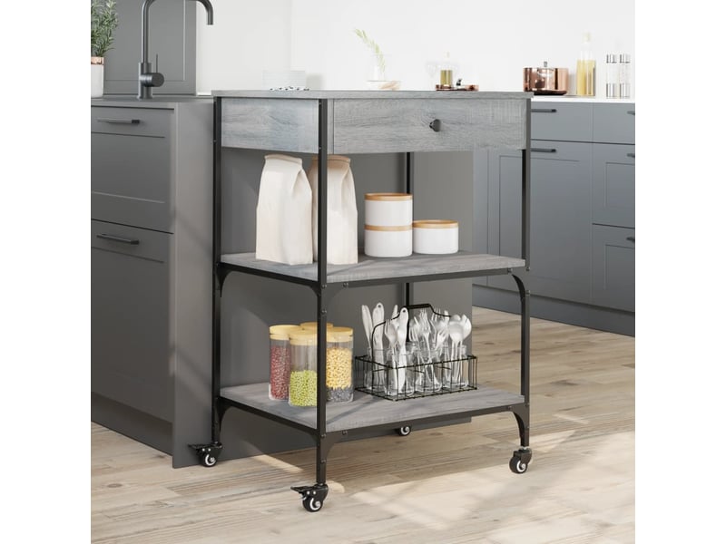  Desserte de cuisine, chariot de rangement sonoma gris 60x48x89,5 cm bois d'ingénierie  - Conforama D