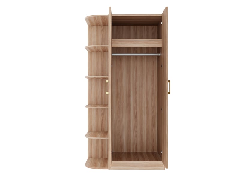 Armoire 2 portes avec étagères et tiroirs, meuble de rangement pour chambre, blanc et bois naturel, 90 × 55 × 170 cm - Conforama E