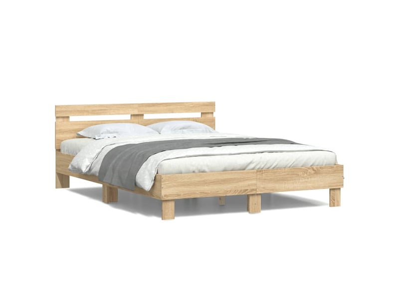Lit double- lit adulte - cadre de lit avec led sans matelas chêne sonoma 150x200 cm - Conforama D