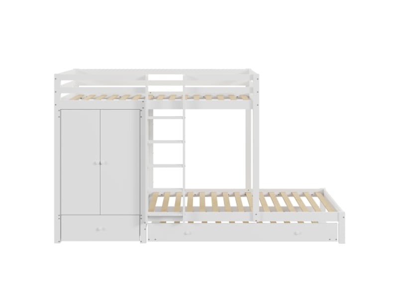  Lit enfant 90x200cm,lit superposé,lit gigogne en bois massif avec armoire,tiroirs,étagère,échelle et garde-corps,blanc lit enfant blanc - Conforama D
