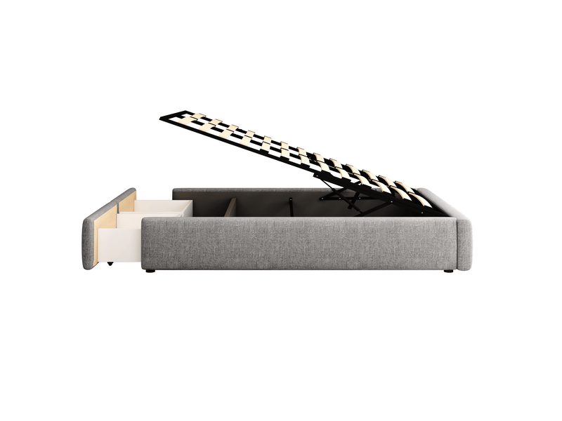  Lit coffre 140x200 cm - lit double - gris - 2 tiroirs - rangement hydraulique  - Conforama R