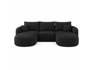 Canapé d'angle en u modulable 266 cm, 5 places, tissu chenille noir, sans montage