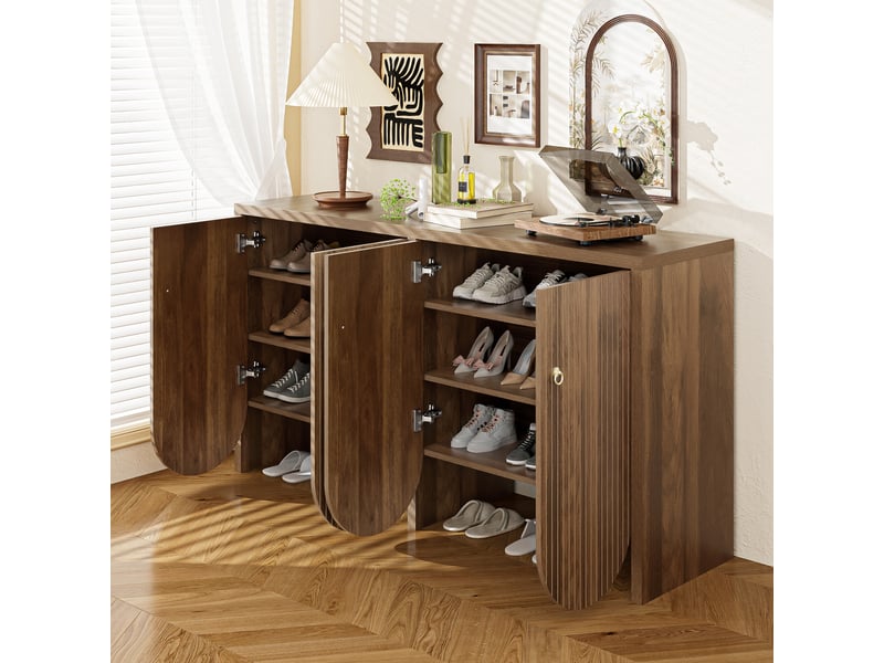 Buffet bas 4 portes en mdf finition noyer 147x40x80 cm - Conforama C