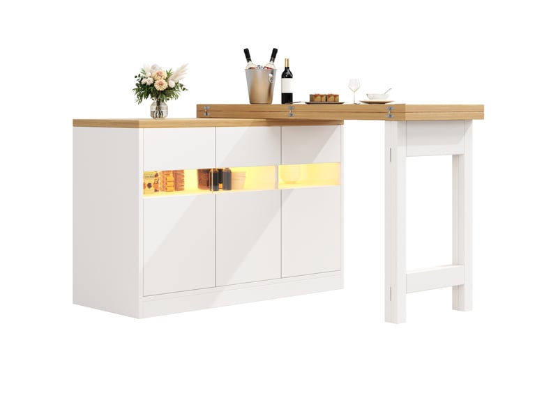  Buffet bar modenvie extensible 120 à 180 x 40 cm pivotant à 360° avec led blanc et naturel  - Conforama A