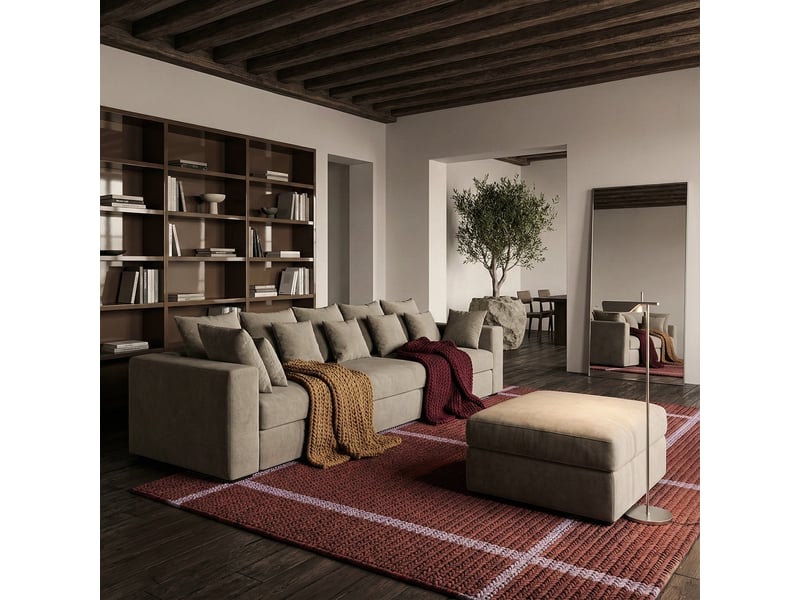  Canapé modulaire déhoussable made in italy avec pouf et coussins cortina a - taupe  - Conforama B
